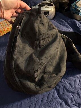 Gucci Black GG Monogram Crossbody Sling Bag
